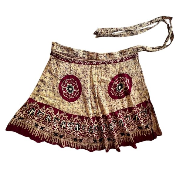 Boho Festival Wrap Skirt Floral Patterns & Adjustable Ties 100% India Cotton VTG - Picture 1 of 12